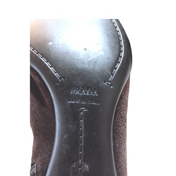 Y2K Vintage PRADA Kitten Heel Suede Boots 37 6.5 Square Toe Brown 2000's Buckle - Picture 13 of 14